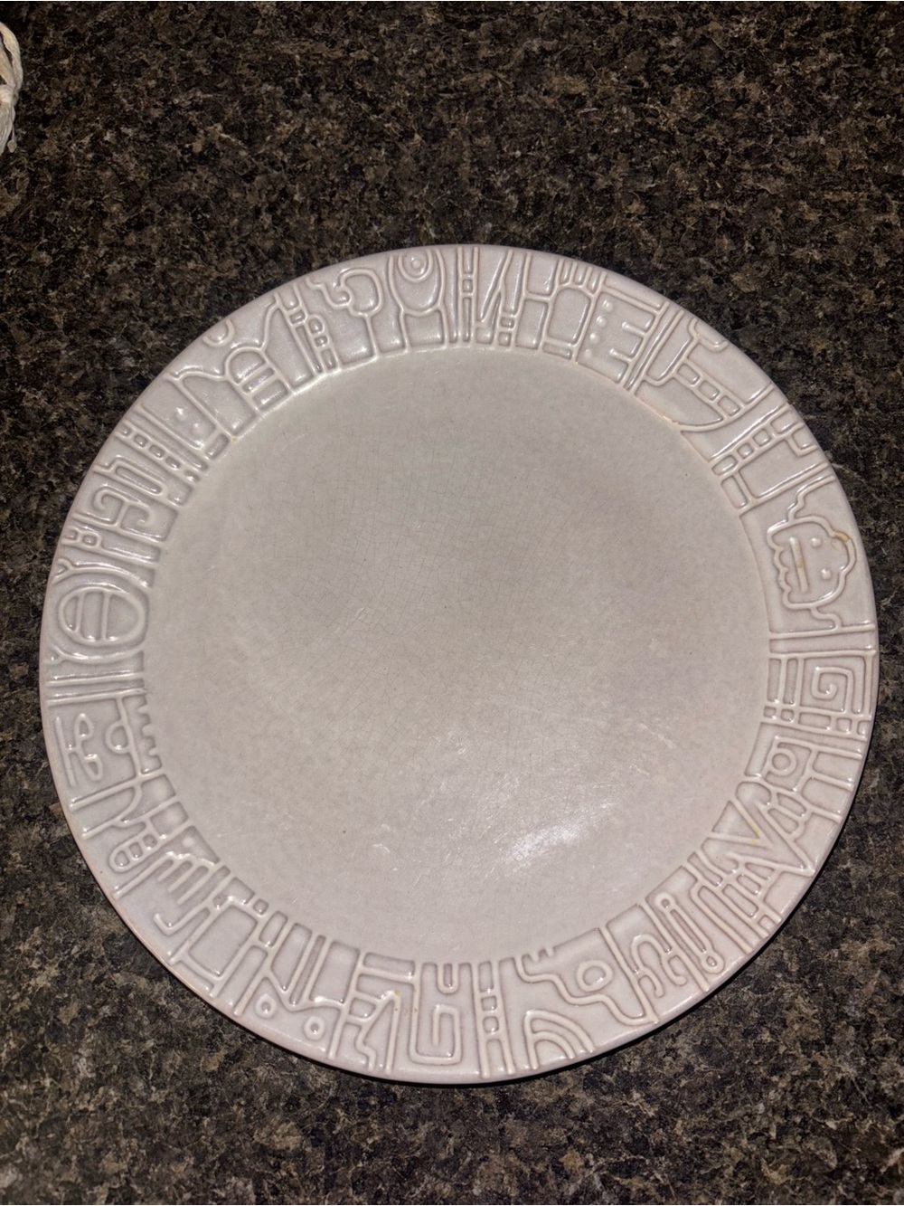 Frankoma White Sand Aztec 10in Plate Embossed Ceramic Dinner Plate